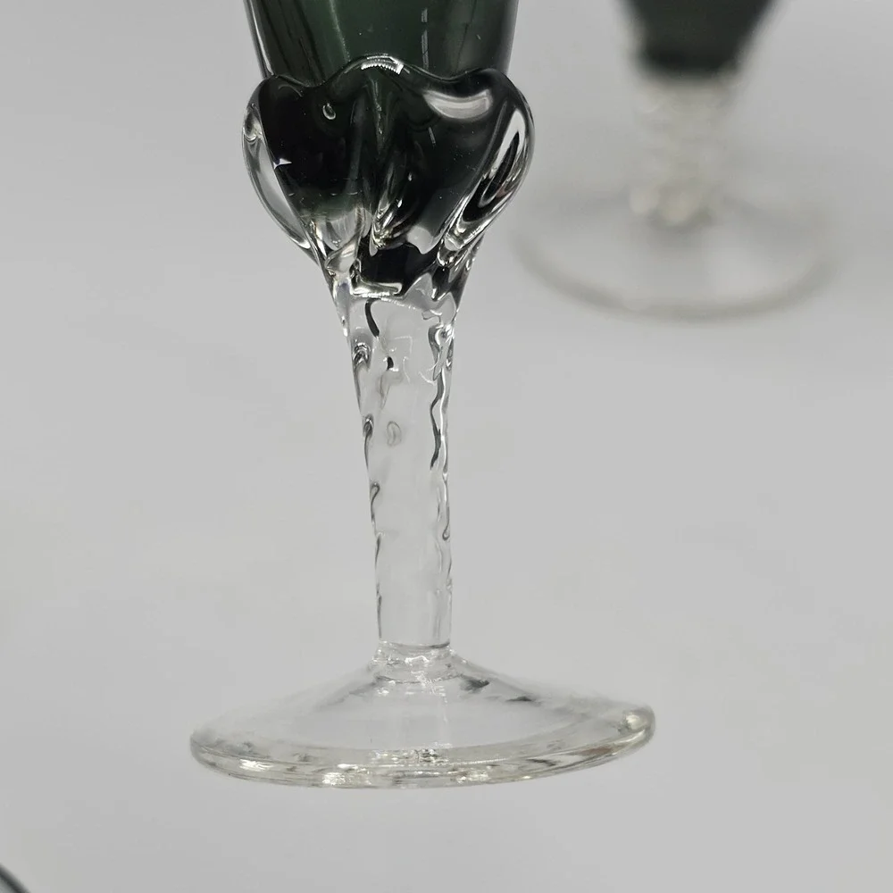 Vintage Empoli Italian Smoke Grey Decanter & Cordial Glasses Set 5 Twisted‎ Foot